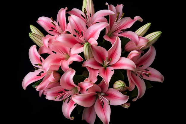 Lily flowers arranged in a heart shape