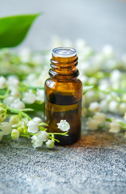 Lily of the valley essential oil in a small bottle