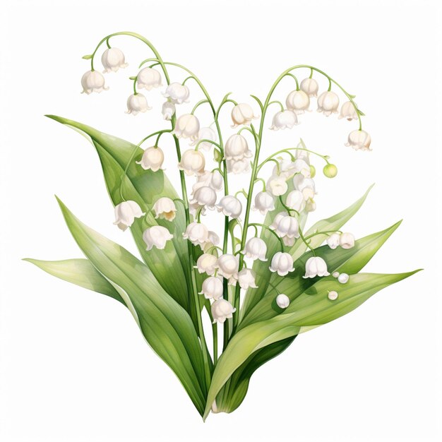 lily of the valley flowers are white and green on a white background generative ai