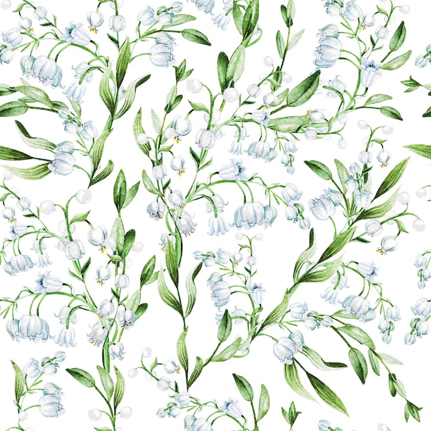 Lily of the valley flowers  watercolor illustration print pattern