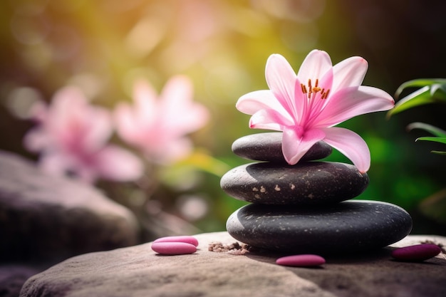 Lily zen stones nature Water candle Generate Ai