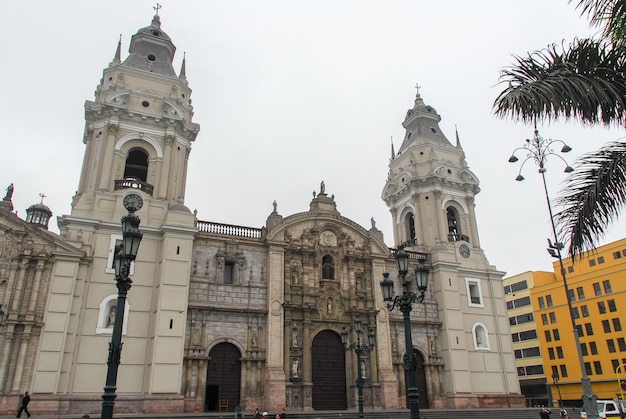 LIMA PERU AUGUST 21 2006 Basilica Cathedral of Lima in the Plaza Mayor of Downtown Peru