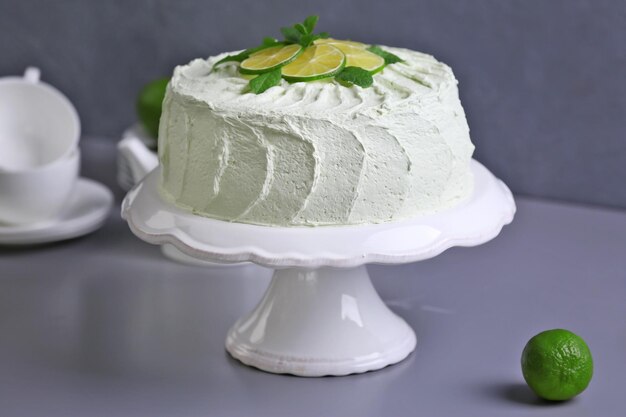 Lime cake with white tableware