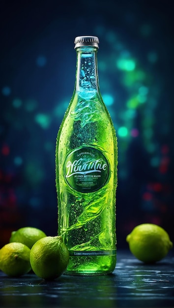 Photo a lime carbonated bottle drink concept red green