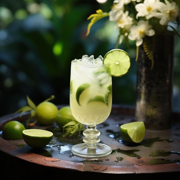 lime cocktail on a wooden board fancy beverage photography