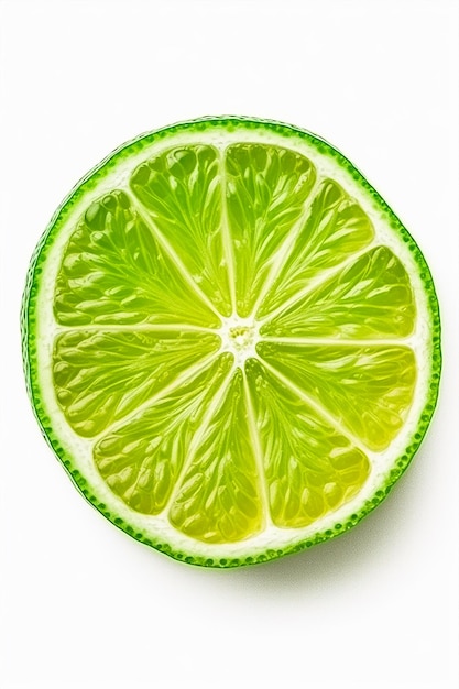 A lime cut in half with a green leaf on it