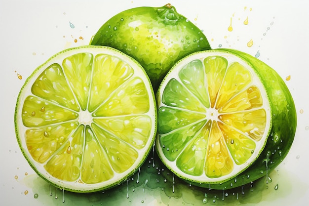 Lime fruit watercolor painting