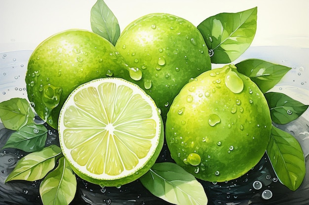 Lime fruit watercolor painting