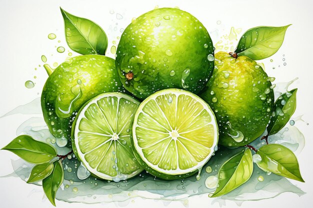 Lime fruit watercolor painting