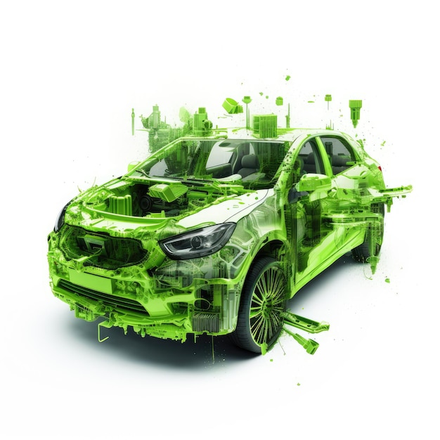 Lime Green Euphoria Een fotorealistische 4k verkenning van de innerlijke werking van een moderne elektrische auto