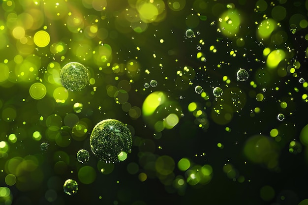 Lime Green Glowing Dust and Bubbles in Enchanting Light