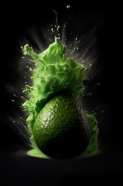A lime is being sprayed with green paint and is being sprayed with a spray of orange.