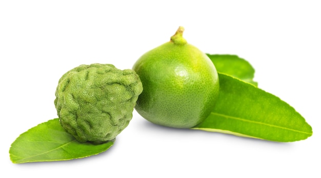Lime and kaffir lime with leaves isolated
