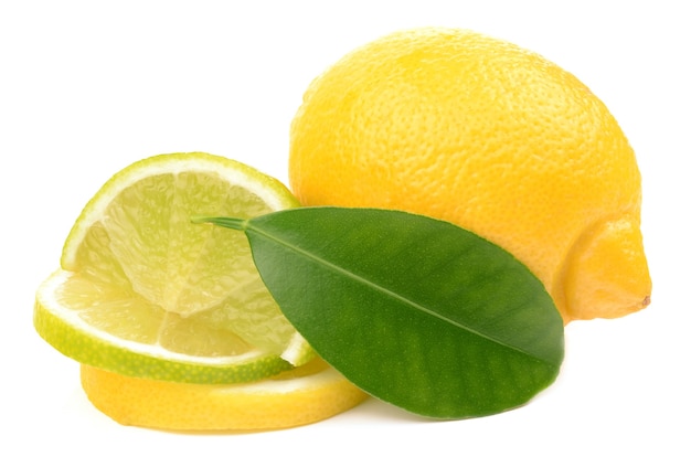 Lime and lemon on white background