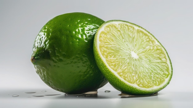 A lime and a lime are on a table.