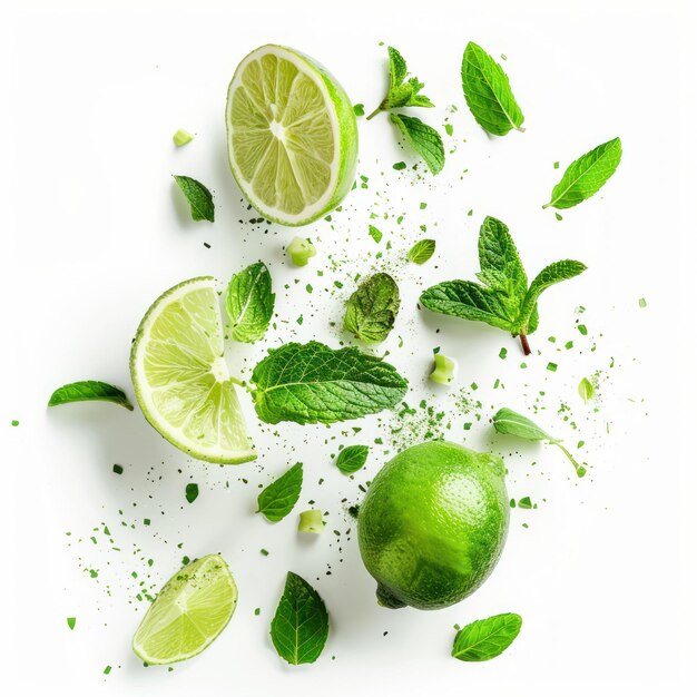 a lime and lime are on a white surface