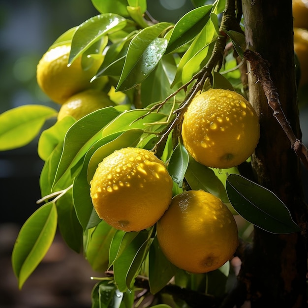 Lime limes hanging from the tree with branches