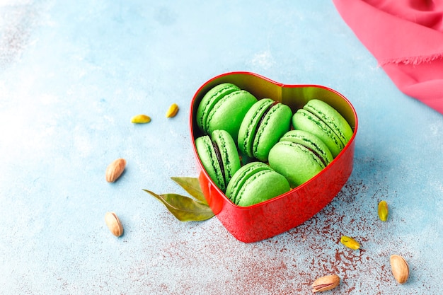 Lime macaroons with fresh fruits.