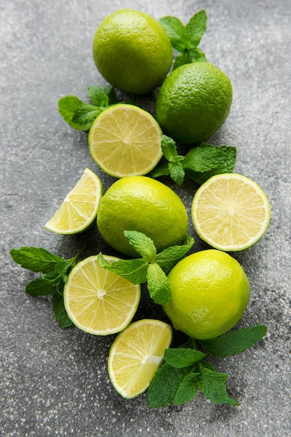 Lime and mint on a dark background