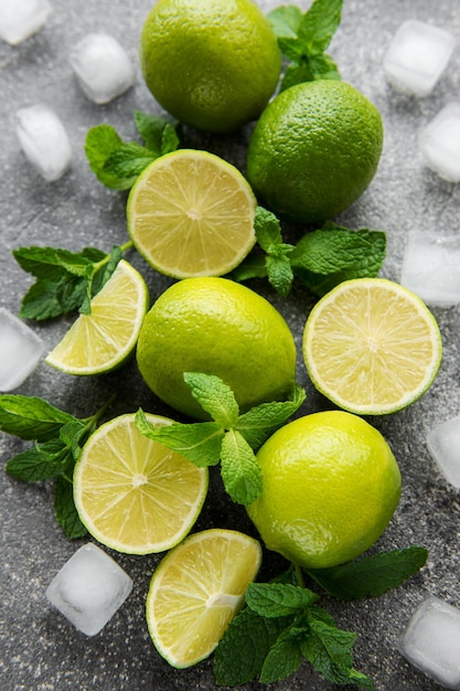 Lime and mint on a dark background