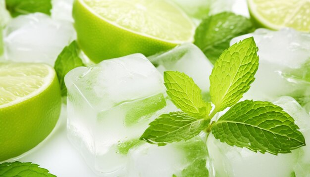 Lime and mint ice cubes