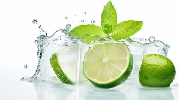 Lime Mint and Ice on White Background