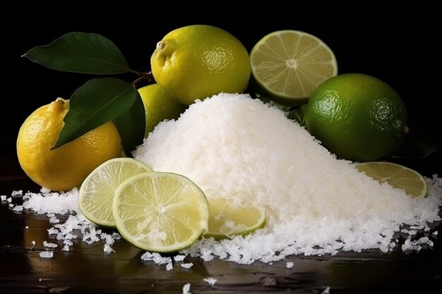 Lime near rice and potatoes