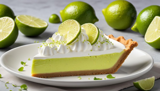 Foto lime pie slice omringd door limoenen food photography