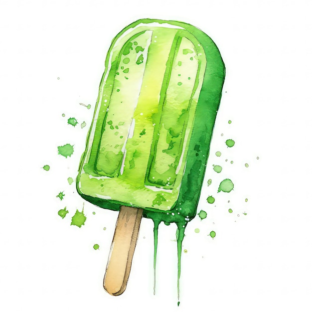 Lime Popsicle Watercolor Clipart
