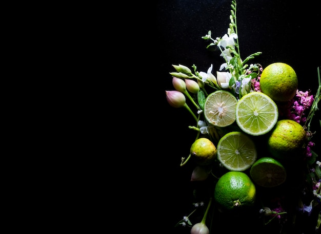 lime slice on black background