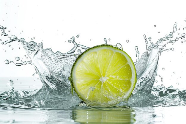 Lime slice en water spat op witte achtergrond Wallpaper Banner achtergrond