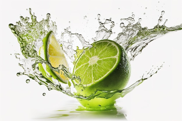 A lime splashes into a water splash