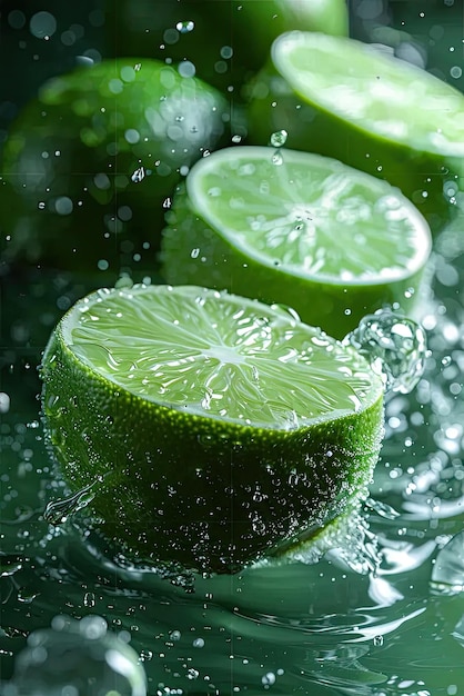 A lime that is sitting in the water