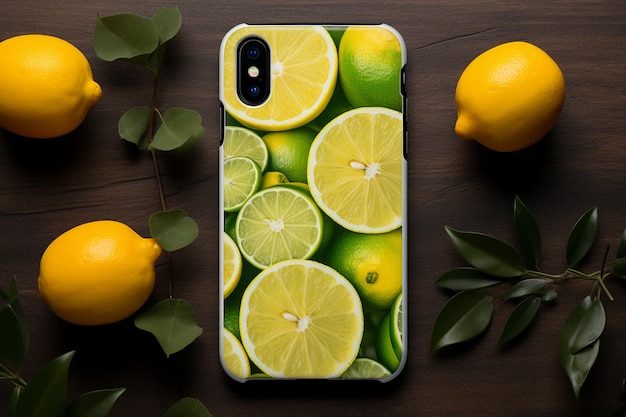 Lime themed phone cases or laptop decals with citrus motifs