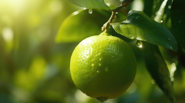 A lime tree with water droplets on it