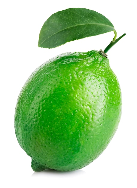 Lime Whole lime with leaf isolated on a white background