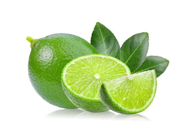 Lime with leaf on white space