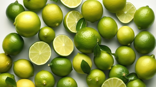 Foto lime con sfondo bianco vista superiore creata con tecnologia generative ai