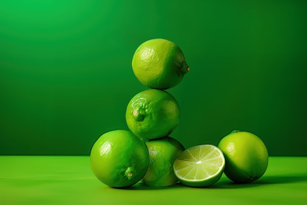 Limes and green background ai generated
