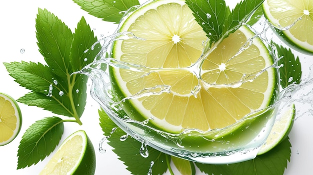 Limes and limes are being poured into a glass.