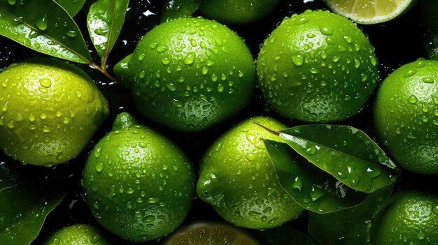 Limes with water droplets on them and the word lime on the side