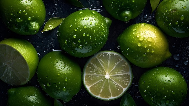 Photo limes with water droplets on the top