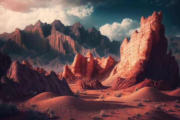 Известняковые красные скальные образования кавказских гор, созданные с помощью генеративного ИИ