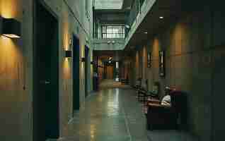 Photo liminal space tall ceilings long hallways