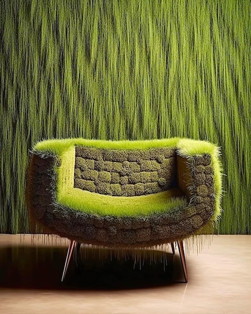 a limited edition photo of a green chair with plants