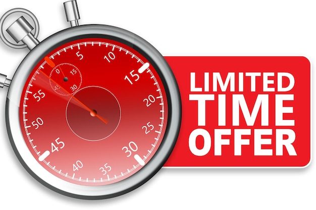 Limited time offer label with stop watch