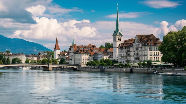 Photo limmat river in zurich switzerland