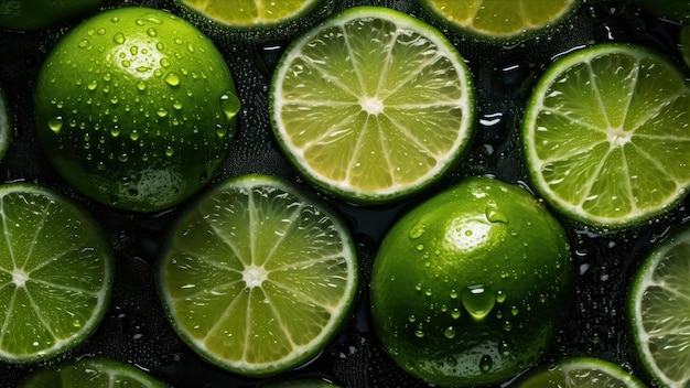 Limoenen in een kom met waterdruppels