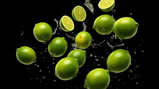 Limoenen met waterdruppels die erop spetteren