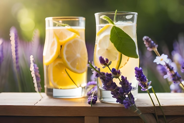 Foto limonade en lavendel op een tafel